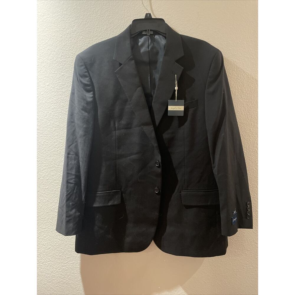 Joseph & Feiss Mens Solid Black Blazer Executive Fit Wool Size 44R
